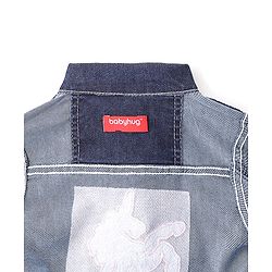 Babyhug Full Sleeves Denim Jacket With Pockets Unicorn Sequins - Blue