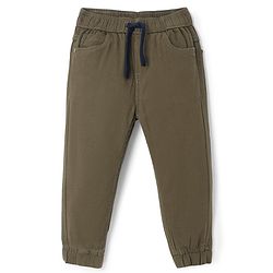 Babyhug Cotton Woven Full Length Trousers with Stretch Solid Color - Olive