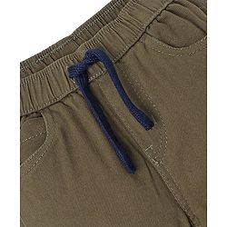 Babyhug Cotton Woven Full Length Trousers with Stretch Solid Color - Olive