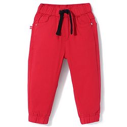 Babyhug Cotton Woven Full Length Trousers with Stretch Solid Color - Olive