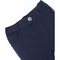 Babyhug Cotton Woven Full Length Trousers with Stretch Solid Color - Navy Blue