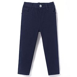 Babyhug Cotton Woven Full Length Trousers with Stretch Solid Color - Navy Blue
