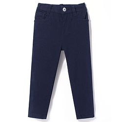 Babyhug Cotton Woven Full Length Trousers with Stretch Solid Color - Navy Blue
