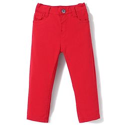 Babyhug Cotton Woven Full Length Trousers with Stretch Solid Color - Red