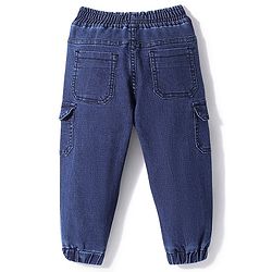 Babyhug Denim Full Length Solid Joggers With Stretch- Dark Blue