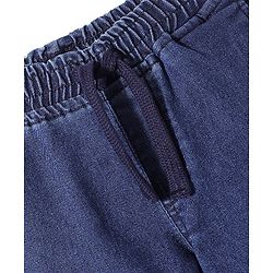 Babyhug Denim Full Length Solid Joggers With Stretch- Dark Blue