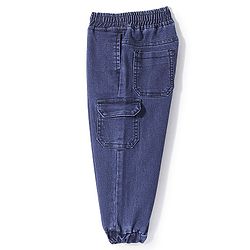 Babyhug Denim Full Length Solid Joggers With Stretch- Dark Blue