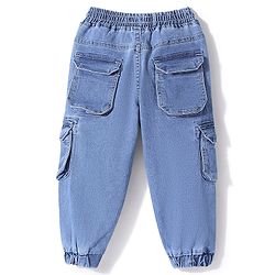 Babyhug Denim Full Length Joggers with Stretch Solid Color - Light Blue
