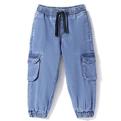 Babyhug Denim Full Length Joggers with Stretch Solid Color - Light Blue