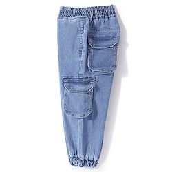 Babyhug Denim Full Length Joggers with Stretch Solid Color - Light Blue