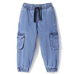 Babyhug Denim Full Length Joggers with Stretch Solid Color - Light Blue