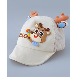 Babyhug Free Size Baseball Summer Cap with Reindeer Applique - Beige(Text on the cap may vary)