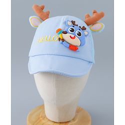 Babyhug Free Size Baseball Summer Cap with Reindeer Applique - Blue