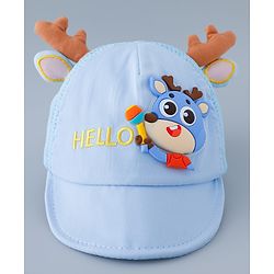 Babyhug Free Size Baseball Summer Cap with Reindeer Applique - Blue
