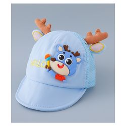 Babyhug Free Size Baseball Summer Cap with Reindeer Applique - Blue