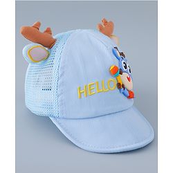 Babyhug Free Size Baseball Summer Cap with Reindeer Applique - Blue