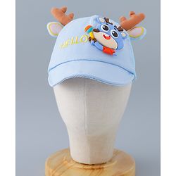 Babyhug Free Size Baseball Summer Cap with Reindeer Applique - Blue