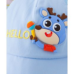 Babyhug Free Size Baseball Summer Cap with Reindeer Applique - Blue