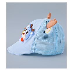 Babyhug Free Size Baseball Summer Cap with Reindeer Applique - Blue