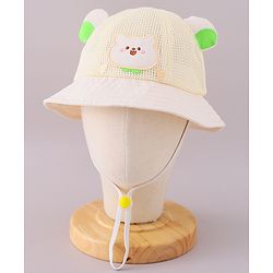Babyhug Cotton Free Size Bucket Hat with Bear Embroidery - Beige