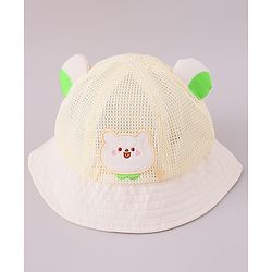 Babyhug Cotton Free Size Bucket Hat with Bear Embroidery - Beige