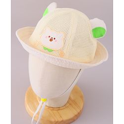 Babyhug Cotton Free Size Bucket Hat with Bear Embroidery - Beige