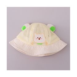 Babyhug Cotton Free Size Bucket Hat with Bear Embroidery - Beige