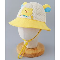 Babyhug Cotton Free Size Bucket Hat with Bear Embroidery - Yellow