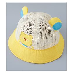 Babyhug Cotton Free Size Bucket Hat with Bear Embroidery - Yellow