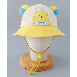 Babyhug Cotton Free Size Bucket Hat with Bear Embroidery - Yellow