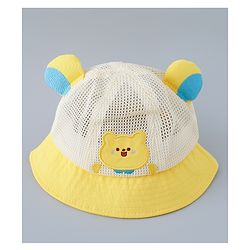 Babyhug Cotton Free Size Bucket Hat with Bear Embroidery - Yellow
