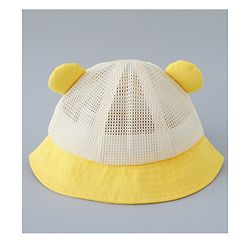 Babyhug Cotton Free Size Bucket Hat with Bear Embroidery - Yellow