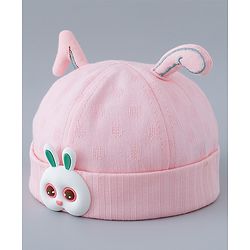 Babyhug Cotton Bucket Hat with Bunny Applique - Pink