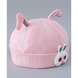 Babyhug Cotton Bucket Hat with Bunny Applique - Pink
