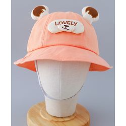 Babyhug Cotton Free Size Bucket Hat with Teddy Applique Orange - Circumference 50 cm