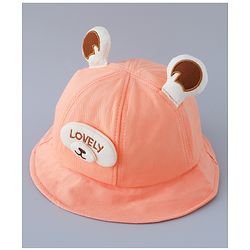 Babyhug Cotton Free Size Bucket Hat with Teddy Applique Orange - Circumference 50 cm