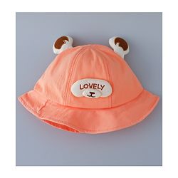 Babyhug Cotton Free Size Bucket Hat with Teddy Applique Orange - Circumference 50 cm