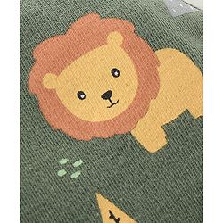 Babyhug 100% Cotton Knit Cap Mittens & Booties Set with Lion Print - Green