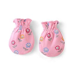 Babyhug 100% Cotton Knit Floral Print Mittens & Booties - Pink