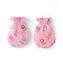 Babyhug 100% Cotton Knit Floral Print Mittens & Booties - Pink
