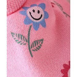 Babyhug 100% Cotton Knit Floral Print Mittens & Booties - Pink