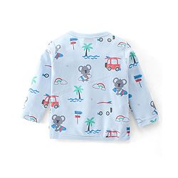 Babyhug 100% Cotton Knit Full Sleeves T-Shirt and Pajama Car Print- Blue