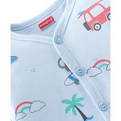 Babyhug 100% Cotton Knit Full Sleeves T-Shirt and Pajama Car Print- Blue