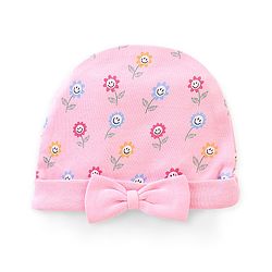 Babyhug 100% Cotton Knit Cap Floral Print With Bow - Pink