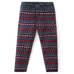 Babyhug Fleece Full Length Pants With Heart Print - Navy Blue
