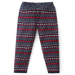 Babyhug Fleece Full Length Pants With Heart Print - Navy Blue