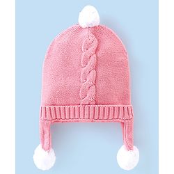 Babyhug 100% Cotton Knit Woollen Cap with Knot Design -Pink