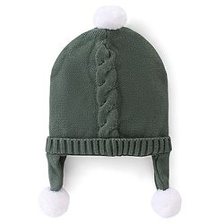 Babyhug Knitted Woolen Cap with Pom Pom Applique - Olive Green