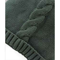 Babyhug Knitted Woolen Cap with Pom Pom Applique - Olive Green