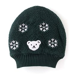 Babyhug Cotton Knit Embroidered Woollen Cap Olive Green - Diameter 10.5 cm
